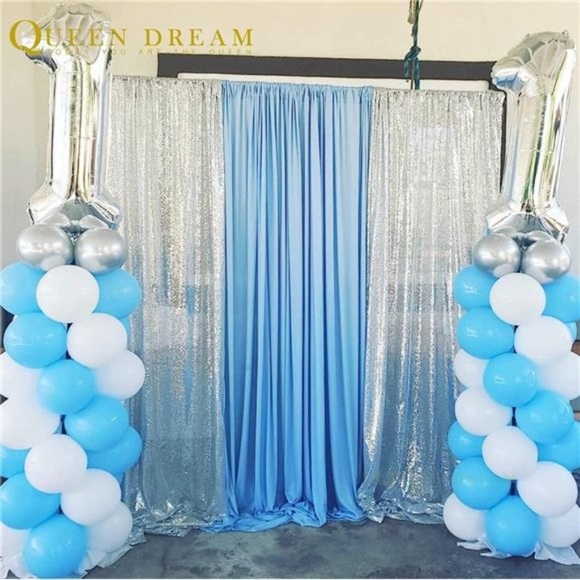 Silver Sequin Backdrop 2Panels 2FTx8FT Christmas Party Backdrop Curtains Glitter - Picture 4 of 6